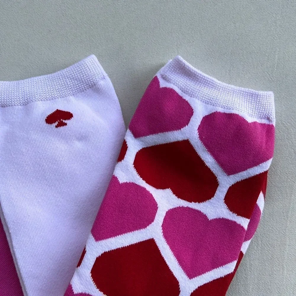 Kate Spade Pink Heart Print Crew Socks 3 Pack